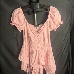 Current Mood Light Pink Puff-Sleeve Peplum Blouse